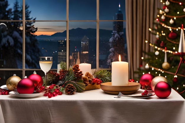 Une table avec une chandelle, une bougie et un verre de vin.