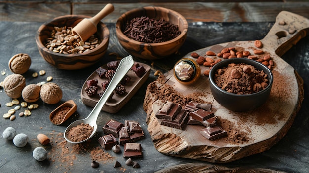 Photo une table avec des chocolats et d'autres ingrédients