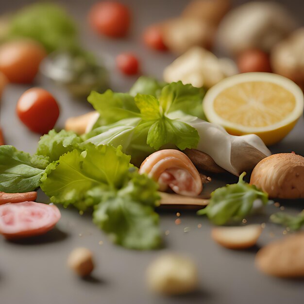 une table avec un citron et d'autres aliments