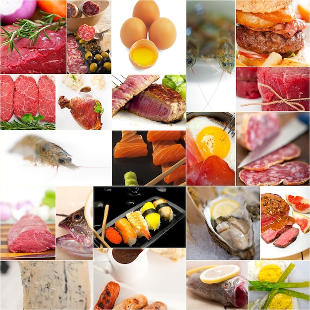 Photo table de collage de divers produits alimentaires