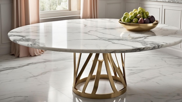 Photo table de cuisine en marbre baignée dans la lumière naturelle les veines complexes et les motifs uniques qui vous font