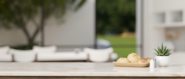 Table De Cuisine En Marbre De Luxe Elegance Avec Espace De Copie Sur La Salle à Manger Moderne Floue