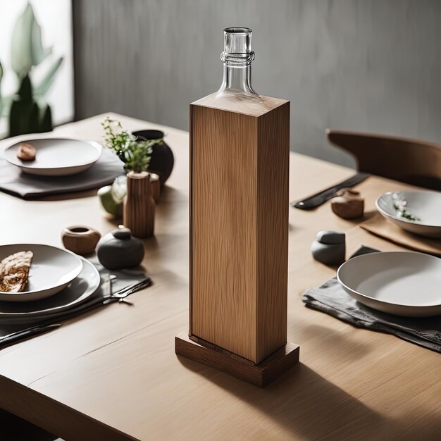 table de cuisine moderne avec couverts et bouteilles de vin dans un intérieur moderne illustration 3D kit moderne