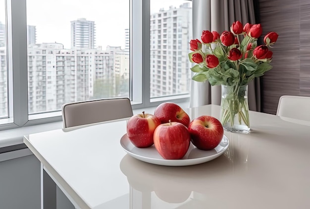 Table de cuisine avec des pommes rouges