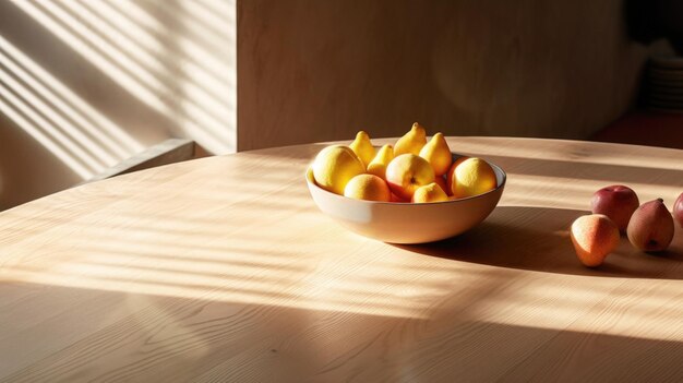 Une table dans la cuisine avec des fruits