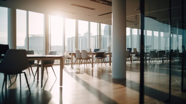 Une table dans une salle de conférence