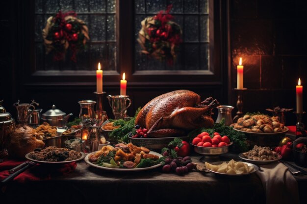 Table de dîner de composition de Noël accueillante Festive joyeuse Générer Ai