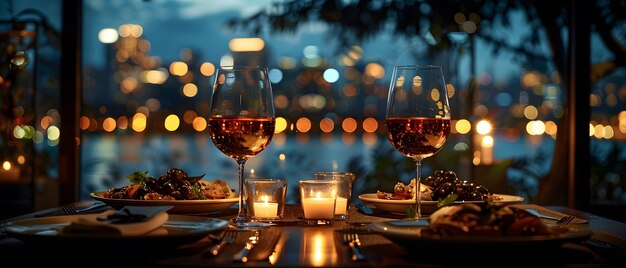 Une table de diner luxueuse dans une atmosphère agréable le beau paysage fait pour une nuit merveilleuse
