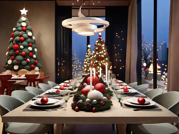 Table de dîner moderne décorée pour Noël