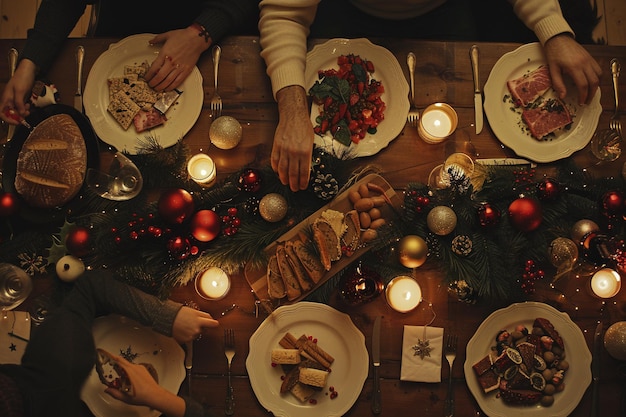 Une table de dîner de Noël élégante générée par l'intelligence artificielle