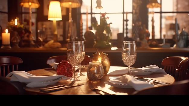 Table de dîner servie Intérieur du restaurant IA générative