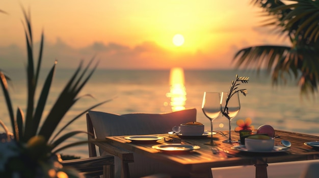 La table de dîner avec vue sur le coucher de soleil