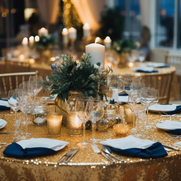 une table dressée pour un mariage avec une bougie dessus