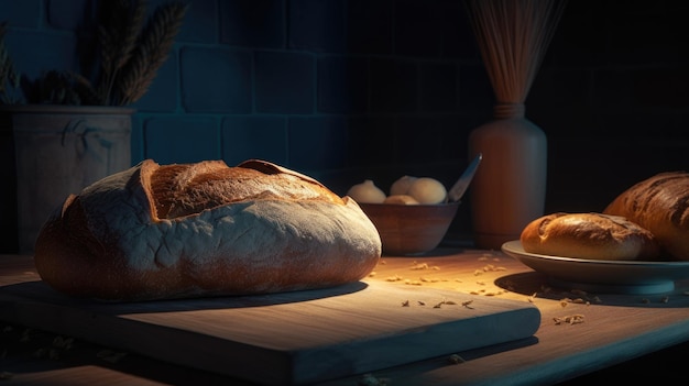 Une table avec du pain et un bol de pain dessus