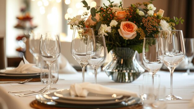 Une table élégante avec une pièce centrale florale