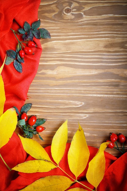 La table était décorée de feuilles d'automne et de baies. L'automne. Fond d'automne