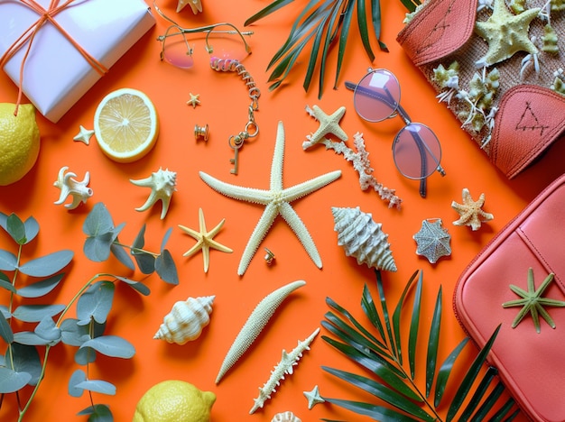 Photo une table avec des étoiles de mer et une étoile de mer dessus