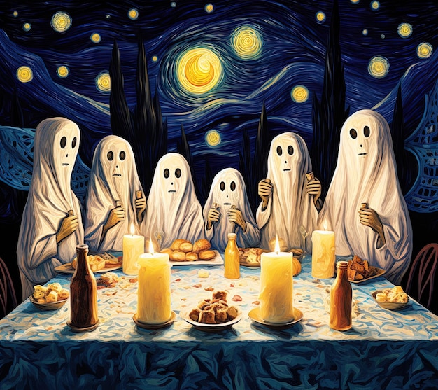 une table avec des fantômes fantômes dessus et les mots fantôme fantôme dessus