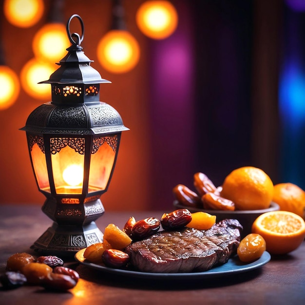 Photo la table de fête du ramadan kareem iftar est générée par l'ia