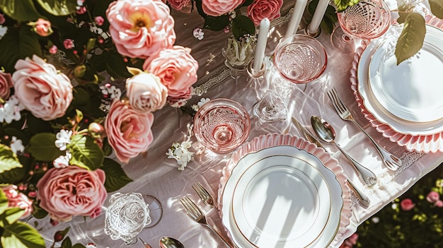 Table de fête de jardin élégance du paysage avec une décoration de table florale