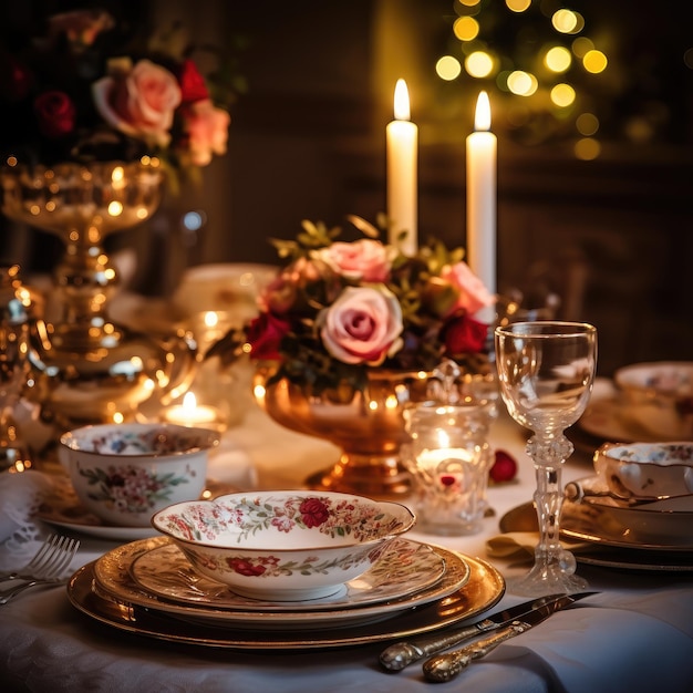 Table de fête avec porcelaine fine et bougies