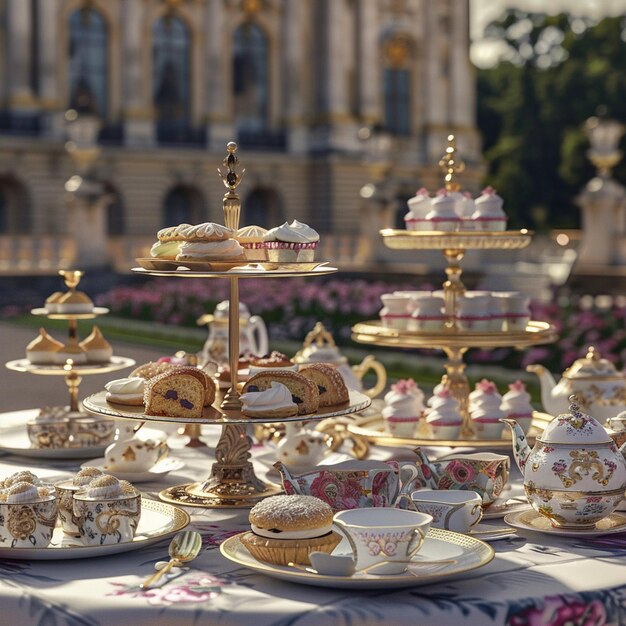 Photo table de fête royale avec des gâteaux et des cupcakes