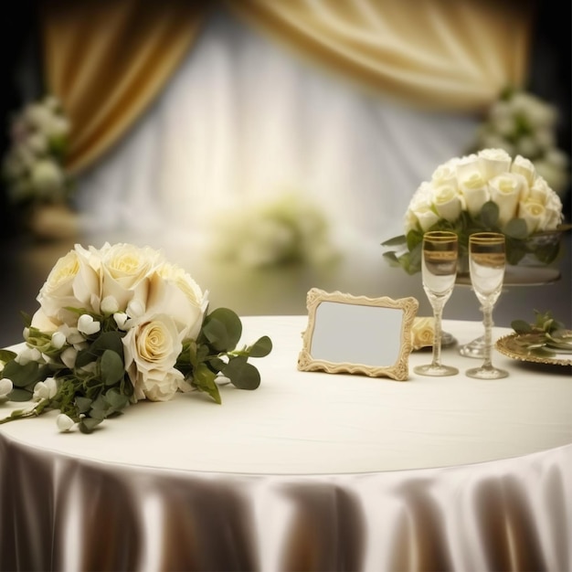 Une table avec des fleurs et un cadre qui dit "pivoine" dessus.