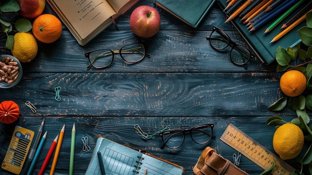 table avec des fournitures scolaires fond de la journée des enseignants