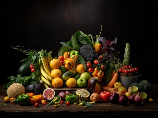 Une table garnie de nombreux types de fruits et légumes différents Image AI générative