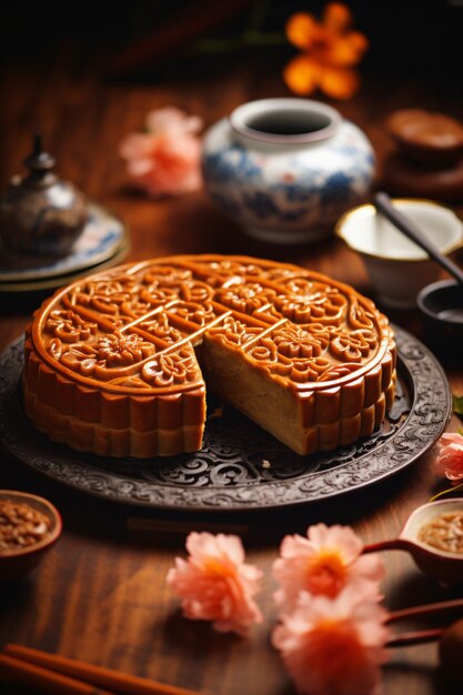 Photo table de gâteau de lune chinoise de la mi-automne