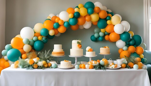 une table avec un gâteau et un panneau disant " la fête d'anniversaire "