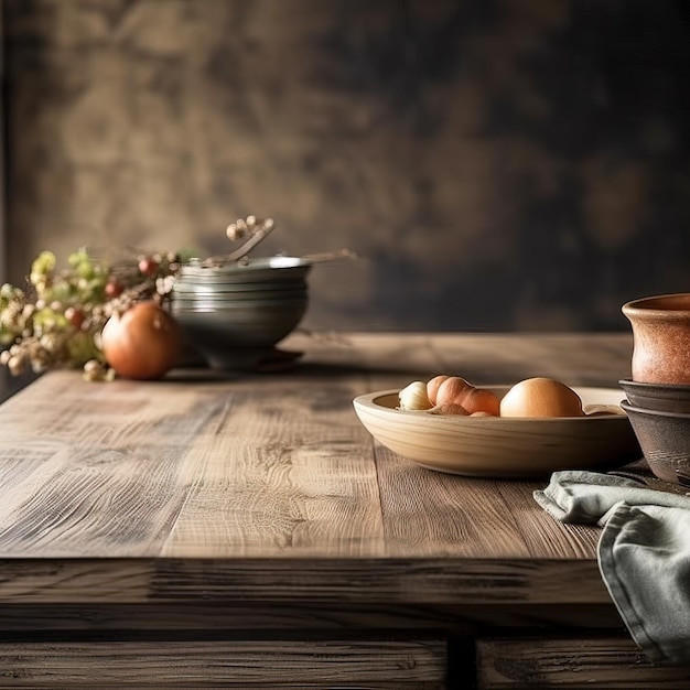 Une table avec une grappe de raisin et un bol de fruits