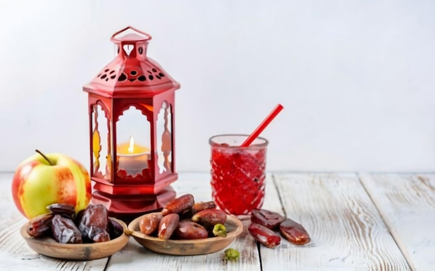 Table d'Iftar du Ramadan avec des dattes et de la pastèque