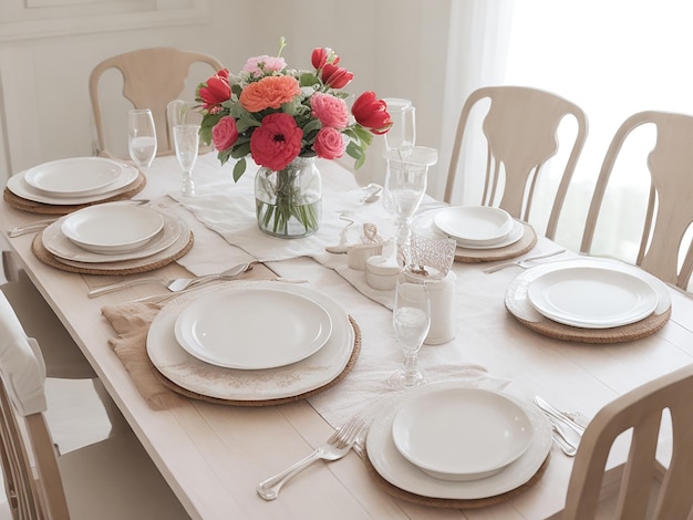 Table à manger avec assiettes