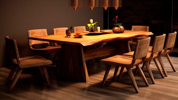 Table à manger en bois naturel et chaises parfaites pour un dîner confortable avec des amis Illustration générative d'IA