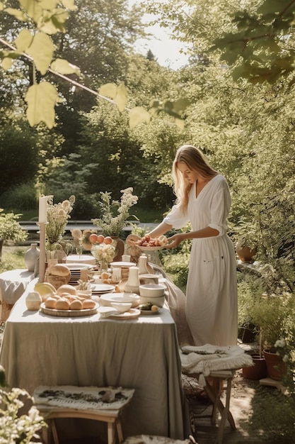 une table à manger dans un jardin luxuriant