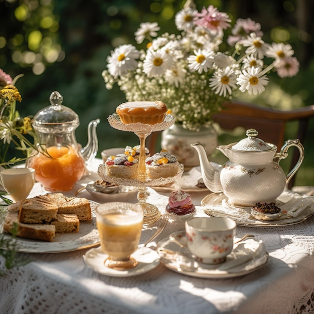 une table à manger dans un jardin luxuriant