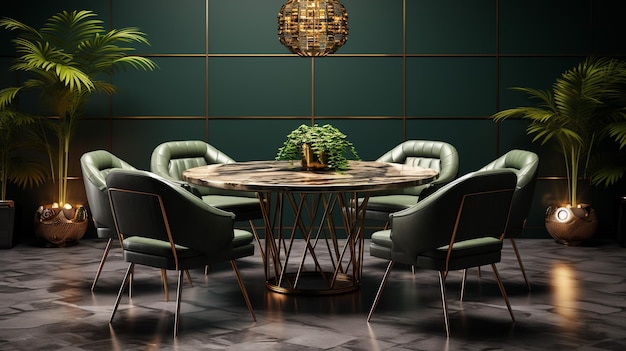 Table à manger grise moderne avec cinq chaises élégantes dans un appartement loft avec sol en bois