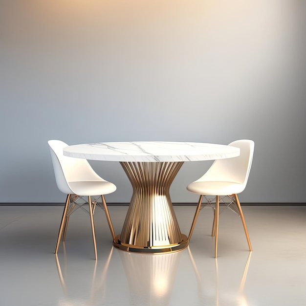 Table à manger de luxe de style rétro du milieu du siècle et plateau en marbre blanc, chaise en acier chromé, siège en rotin avec