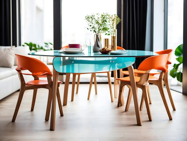 Table à manger moderne isolée sur fond blanc table et chaise