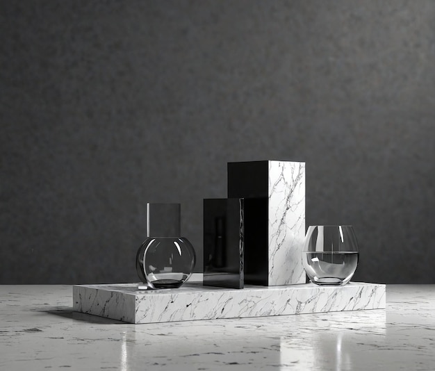 une table en marbre avec une base en marbre noir et blanc