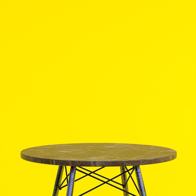 Table en marbre brun ou support de produit pour produit d'affichage sur fond jaune