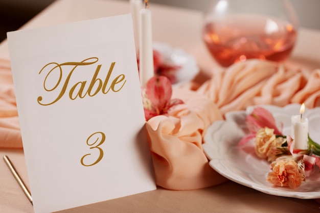 Table de mariage à angle élevé avec carte