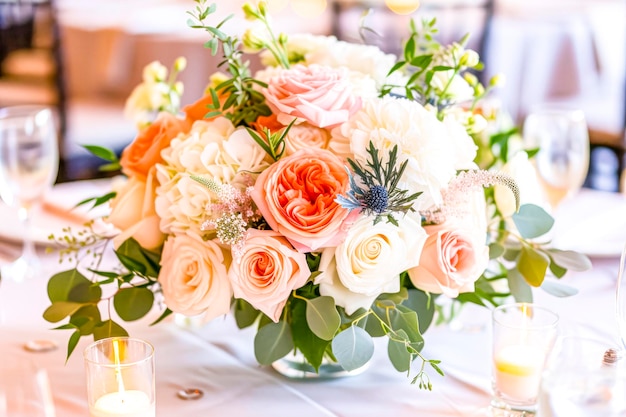 Table de mariage florale avec une décoration élégante