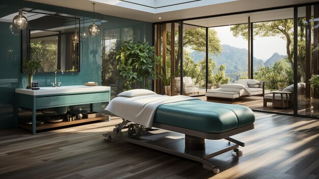 Photo table de massage dans un salon de spa moderne