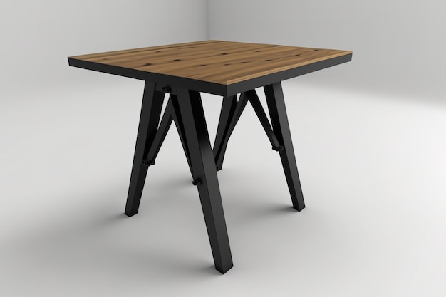 Table en métal et bois avec une maquette de modèle de fond blanc motif en bois texture noire mate