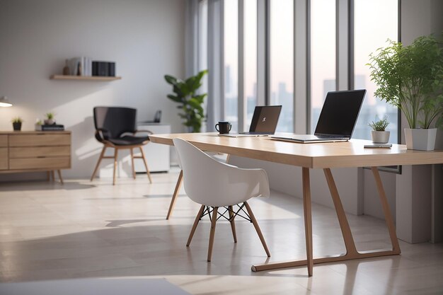 Table moderne minimaliste avec fonctionnalité de style de mélange de PC sur un fond de bureau poli