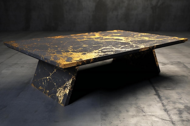 Une table moderne en noir et en or.