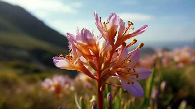 Photo table mountain watsonia fleur magnifiquement fleurie avec fond naturel generative ai