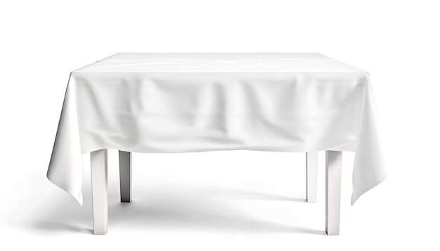 Photo table avec une nappe blanche isolée sur blanc